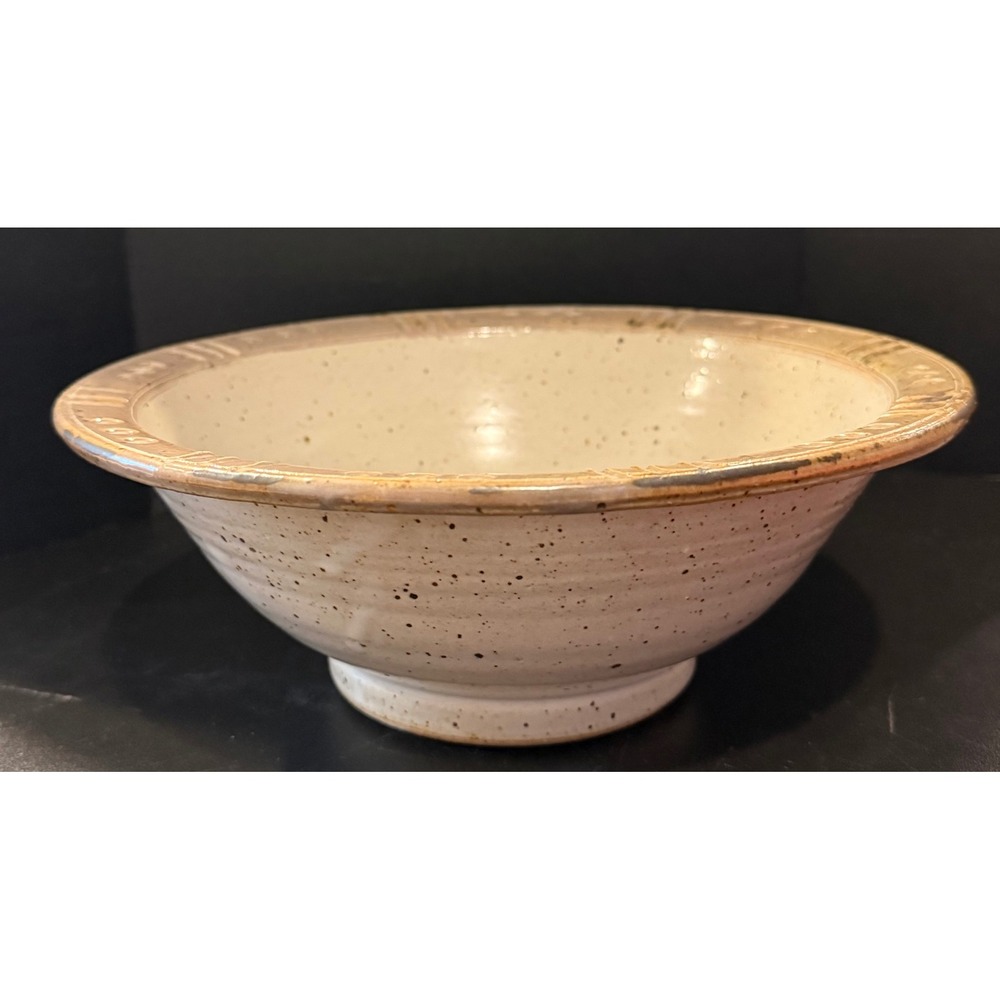 Serving Bowl Cream Speckled Studio Art Pottery Stoneware Rimmed Rustic Farm